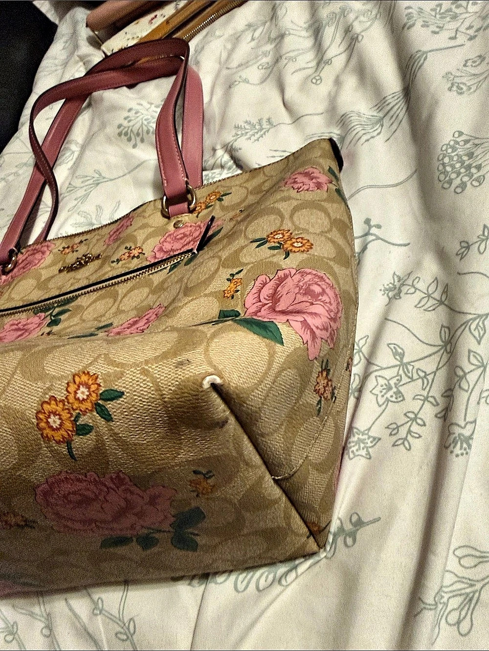 Coach Gallery Tote In Signature Canvas With Rose Print Floral Tote in Brown & - Picture 6 of 9